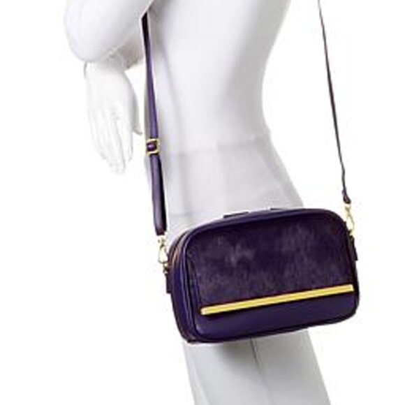 Joy & Iman Luxe Leather & Calf Hair Crossbody Bag Cabernet RED with RFID - Picture 5 of 11